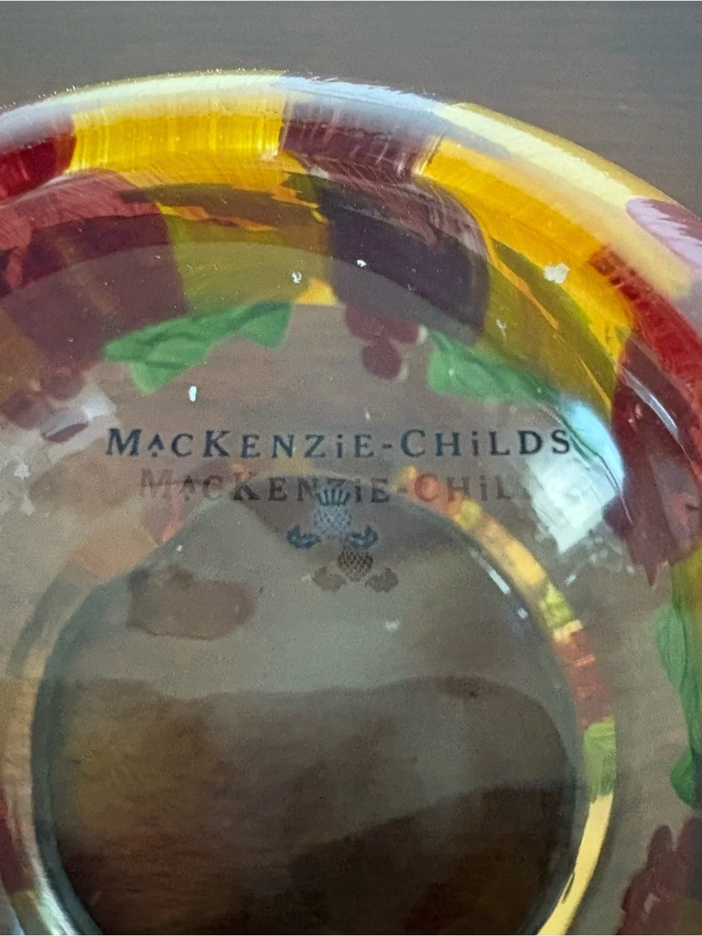 Mackenzie Childs Hand-Painted Holiday Glass Candle holder/Candy  Size Large